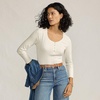 image:imageLands End Womens 34 Sleeve Variegated Micro Rib HenleyIvory