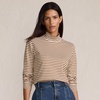 image:imageLands End Womens Cotton Mock Turtleneck  Soft Cotton Knit Rib Trim With Spandex MidHip Length Relaxed Fit Layering Petite and Plus SizesRich GingerIvory Stripe