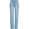 image:imageLands End Womens Petite Soft Denim Mid Rise Relaxed Straight Leg JeansEmbroidered Lake Blue Wash