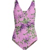 image:imageLands End Womens SlenderSuit Grecian Low Leg One Piece SwimsuitPinkWhite Blooms