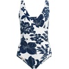 image:imageLands End Womens SlenderSuit Grecian Low Leg One Piece SwimsuitWhiteDeep Sea Navy Lilies