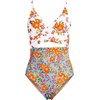 image:imageLands End Womens Wrap Monokini High Leg One Piece SwimsuitWhiteBlue Spring Floral