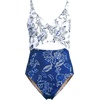 image:imageLands End Womens Wrap Monokini High Leg One Piece SwimsuitWhiteBlue Vintage Floral Mix