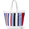 image:imageLands End Zip Top Canvas Tote Bag  100 Cotton Canvas Five Pockets Key Strap WaterResistant Base Stands Upright Beach Bag Travel Tote Grocery ToteBlueRed Multi Stripe