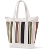 image:imageLands End Zip Top Canvas Tote Bag  100 Cotton Canvas Five Pockets Key Strap WaterResistant Base Stands Upright Beach Bag Travel Tote Grocery ToteBrownGreen Multi Stripe