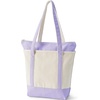 image:imageLands End Zip Top Canvas Tote Bag  100 Cotton Canvas Five Pockets Key Strap WaterResistant Base Stands Upright Beach Bag Travel Tote Grocery ToteNaturalLavender Cloud
