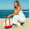 image:imageLands End Zip Top Canvas Tote Bag  100 Cotton Canvas Five Pockets Key Strap WaterResistant Base Stands Upright Beach Bag Travel Tote Grocery ToteNaturalHeritage Red