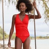 image:imageWomens Chlorine Resistant Plunge XBack Tankini Swimsuit TopDaylily Red