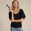 image:imageWomens Drapey Rib Puff Sleeve Scoop Neck TopBlack
