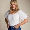 image:imageWomens Drapey Rib Puff Sleeve Scoop Neck TopWhite