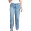 image:imageLands End Womens Petite Soft Denim Mid Rise Relaxed Straight Leg JeansEmbroidered Lake Blue Wash