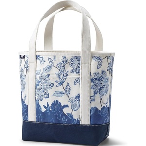 image:imageLands End Open Top Canvas Tote Bag  100 Cotton Canvas Five Pockets Key Strap WaterResistant Base Stands Upright Beach Bag Travel Tote Grocery ToteBlue Vintage Floral