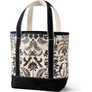 image:imageLands End Open Top Canvas Tote Bag  100 Cotton Canvas Five Pockets Key Strap WaterResistant Base Stands Upright Beach Bag Travel Tote Grocery ToteBrownBlack Tropical Birds