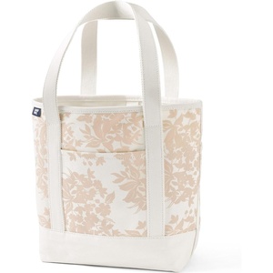 image:imageLands End Open Top Canvas Tote Bag  100 Cotton Canvas Five Pockets Key Strap WaterResistant Base Stands Upright Beach Bag Travel Tote Grocery ToteChampagneNatural Paisley