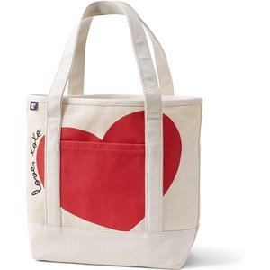 image:imageLands End Open Top Canvas Tote Bag  100 Cotton Canvas Five Pockets Key Strap WaterResistant Base Stands Upright Beach Bag Travel Tote Grocery ToteCompass Red Love XoxoNatural