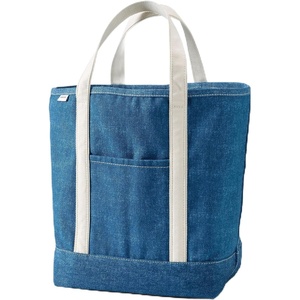 image:imageLands End Open Top Canvas Tote Bag  100 Cotton Canvas Five Pockets Key Strap WaterResistant Base Stands Upright Beach Bag Travel Tote Grocery ToteDenim Blue