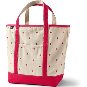 image:imageLands End Open Top Canvas Tote Bag  100 Cotton Canvas Five Pockets Key Strap WaterResistant Base Stands Upright Beach Bag Travel Tote Grocery ToteEmbroidered Hearts