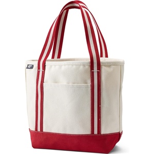 image:imageLands End Open Top Canvas Tote Bag  100 Cotton Canvas Five Pockets Key Strap WaterResistant Base Stands Upright Beach Bag Travel Tote Grocery ToteNaturalRich Red Stripe