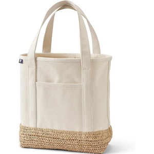 image:imageLands End Open Top Canvas Tote Bag  100 Cotton Canvas Five Pockets Key Strap WaterResistant Base Stands Upright Beach Bag Travel Tote Grocery ToteNatural RaffiaNatural
