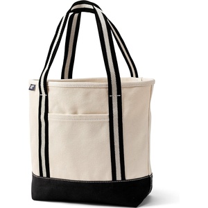 image:imageLands End Open Top Canvas Tote Bag  100 Cotton Canvas Five Pockets Key Strap WaterResistant Base Stands Upright Beach Bag Travel Tote Grocery ToteNaturalBlackEgret Stripe
