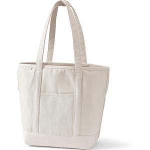 image:imageLands End Open Top Canvas Tote Bag Large Long Handle Natural  100 Cotton Canvas Five Pockets Key Strap WaterResistant Base Stands Upright Beach Bag Travel Tote Grocery Tote