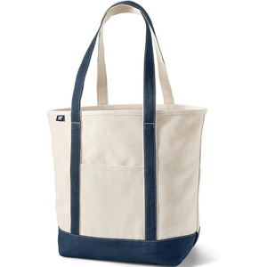 image:imageLands End Open Top Canvas Tote Bag Large Long Handle NaturalRadiant Navy  100 Cotton Canvas Five Pockets Key Strap WaterResistant Base Stands Upright Beach Bag Travel Tote Grocery Tote