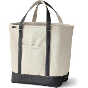 image:imageLands End Open Top Canvas Tote Bag Large Regular Handle NaturalBlack  100 Cotton Canvas Five Pockets Key Strap WaterResistant Base Stands Upright Beach Bag Travel Tote Grocery Tote