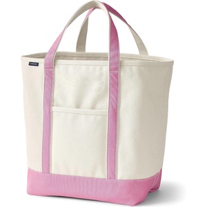 image:imageLands End Open Top Canvas Tote Bag Large Regular Handle NaturalFresh Pink  100 Cotton Canvas Five Pockets Key Strap WaterResistant Base Stands Upright Beach Bag Travel Tote Grocery Tote