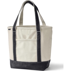 image:imageLands End Open Top Canvas Tote Bag Medium Regular Handle NaturalBlack  100 Cotton Canvas Five Pockets Key Strap WaterResistant Base Stands Upright Beach Bag Travel Tote Grocery Tote