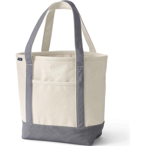 image:imageLands End Open Top Canvas Tote Bag Medium Regular Handle NaturalSilver Graphite