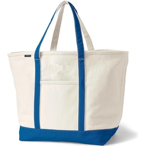 image:imageLands End Open Top Canvas Tote Bag XLarge Regular Handle NaturalBeacon Blue