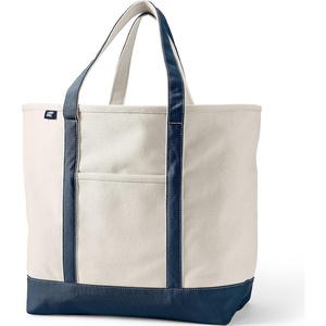 image:imageLands End Open Top Canvas Tote Bag XLarge Regular Handle NaturalRadiant Navy