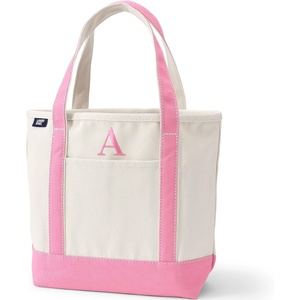 image:imageLands End PreMonogrammed Letter Canvas Tote BagA  NaturalFresh Pink
