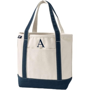 image:imageLands End PreMonogrammed Letter Canvas Tote BagA  NaturalNavy