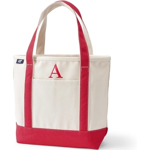 image:imageLands End PreMonogrammed Letter Canvas Tote BagA  NaturalRed