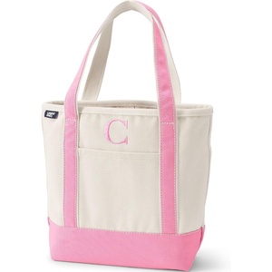 image:imageLands End PreMonogrammed Letter Canvas Tote BagC  NaturalFresh Pink