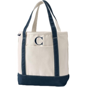 image:imageLands End PreMonogrammed Letter Canvas Tote BagC  NaturalNavy
