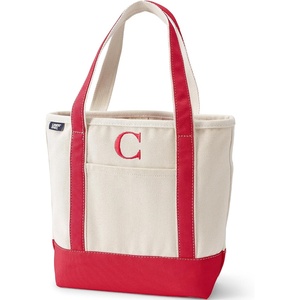 image:imageLands End PreMonogrammed Letter Canvas Tote BagC  NaturalRed