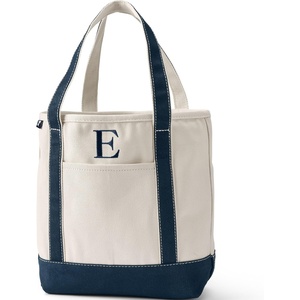 image:imageLands End PreMonogrammed Letter Canvas Tote BagE  NaturalNavy