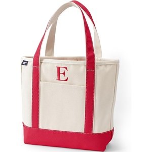 image:imageLands End PreMonogrammed Letter Canvas Tote BagE  NaturalRed