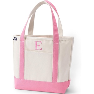 image:imageLands End PreMonogrammed Letter Canvas Tote BagE NaturalFresh Pink