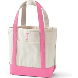 image:imageLands End PreMonogrammed Letter Canvas Tote BagJ  NaturalFresh Pink