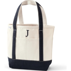 image:imageLands End PreMonogrammed Letter Canvas Tote BagJ  NaturalNavy