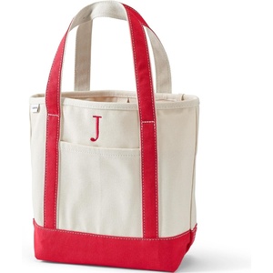 image:imageLands End PreMonogrammed Letter Canvas Tote BagJ  NaturalRed