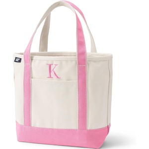 image:imageLands End PreMonogrammed Letter Canvas Tote BagK  NaturalFresh Pink