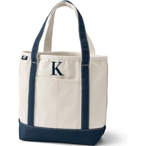 image:imageLands End PreMonogrammed Letter Canvas Tote BagK  NaturalNavy