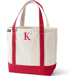 image:imageLands End PreMonogrammed Letter Canvas Tote BagK  NaturalRed