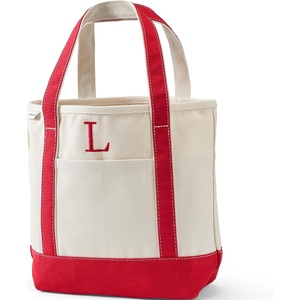 image:imageLands End PreMonogrammed Letter Canvas Tote BagL  NaturalRed