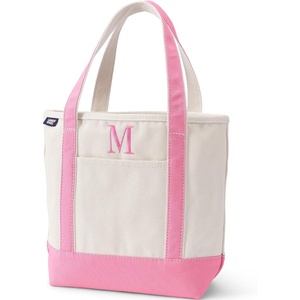 image:imageLands End PreMonogrammed Letter Canvas Tote BagM  NaturalFresh Pink