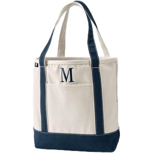 image:imageLands End PreMonogrammed Letter Canvas Tote BagM  NaturalNavy